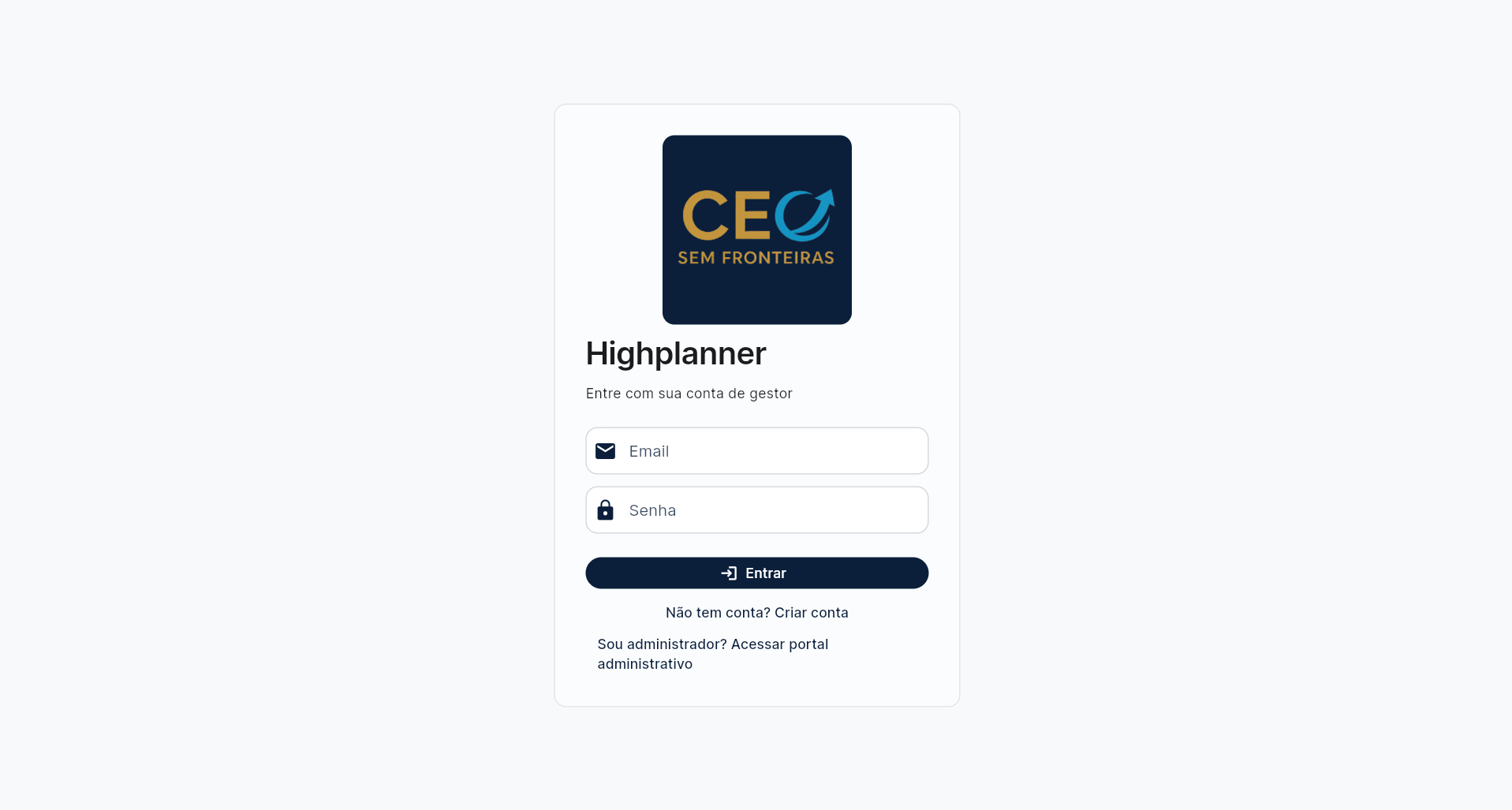 Tela de login da HighPlanner